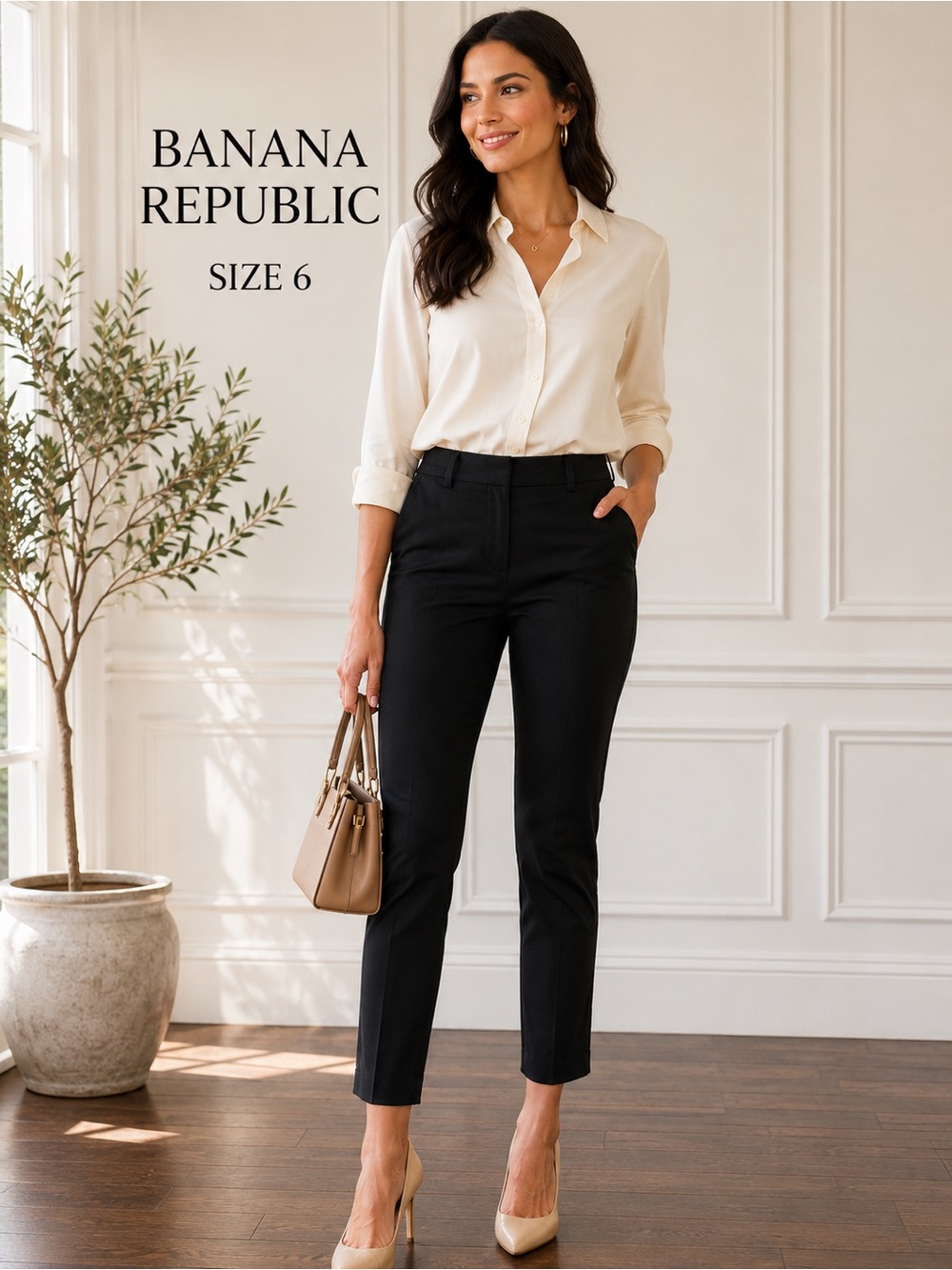 Banana Republic Sloan Black Ankle Pants Size 6 Stretch Career Slim